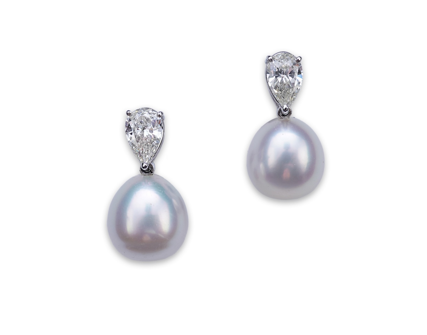 A pair of cultured pearl and diamond earrings